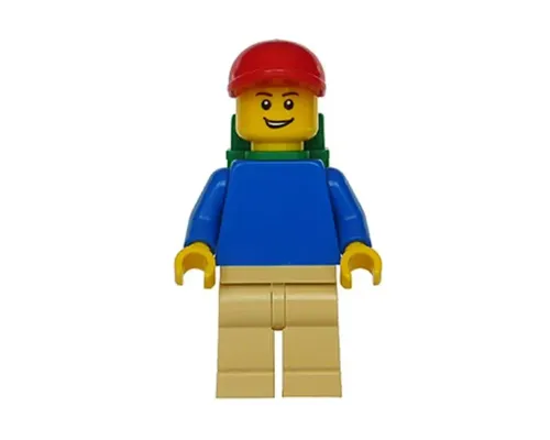 Plain Blue Torso with Blue Arms, Tan Legs, Red Short Bill Cap, Backpack Image