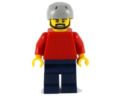 Plain Red Torso with Red Arms, Dark Blue Legs, Sports Helmet and Brown Beard Image