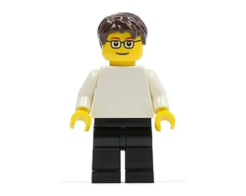 Plain White Torso with White Arms, Black Legs, Dark Brown Short Tousled Hair, Glasses Image