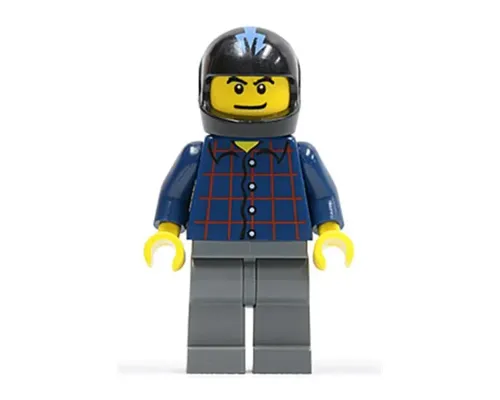 Plaid Button Shirt, Dark Bluish Gray Legs, Black Helmet with Medium Blue Trident (Hot Rod Driver) Image