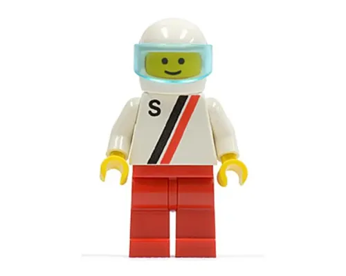 'S' - White with Red / Black Stripe, Red Legs, White Helmet, Trans-Light Blue Visor Image