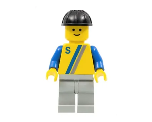 'S' - Yellow with Blue / Gray Stripe, Light Gray Legs, Black Construction Helmet Image