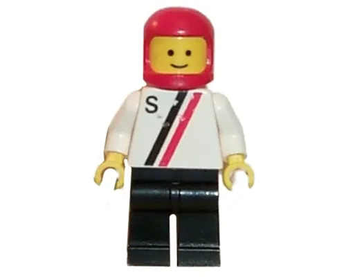 'S' - White with Red / Black Stripe, Black Legs, Red Classic Helmet Image