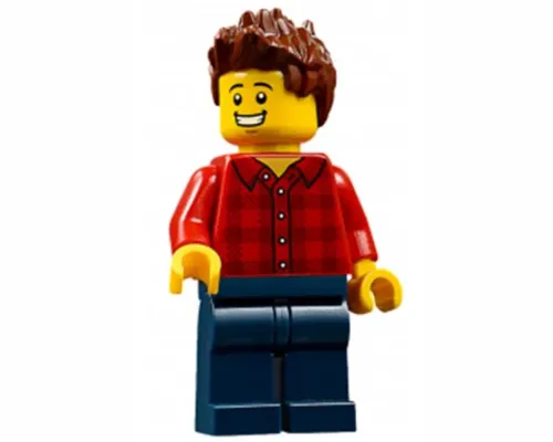 Race Fan - Male, Red Plaid Flannel Shirt, Dark Blue Legs, Reddish Brown Spiked Hair, Open Mouth Smile with Teeth Image