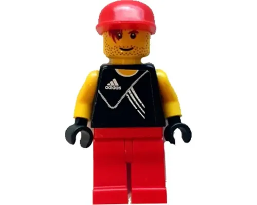 Plain Black Torso with Yellow Arms, Black Hands, Red Legs, Red Cap (Soccer Goalie) Image