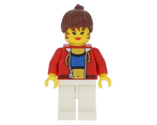 Female with Crop Top and Navel Pattern - LEGO Logo on Back, Red Hair Image