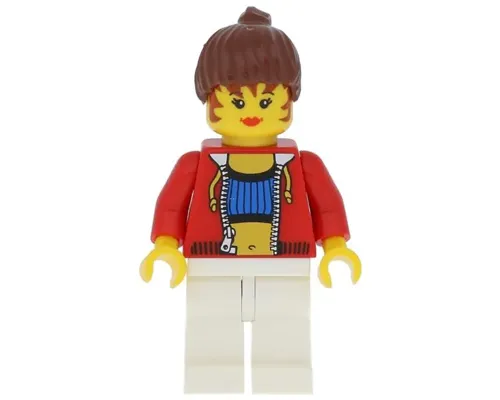 Female with Crop Top and Navel Pattern - LEGO Logo on Back, Reddish Brown Hair Image