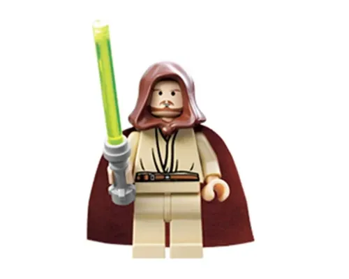 Qui-Gon Jinn - Light Nougat Head with Black Chin Dimple, Brown Hood and Cape Image