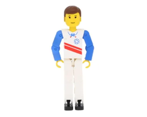 Technic Figure White Legs, White Top with Red Stripes Pattern, Blue Arms (Skier) Image