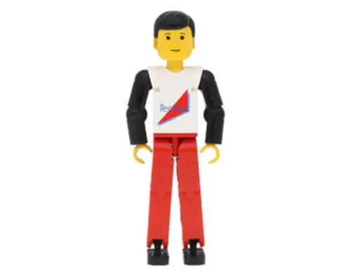 Technic Figure Red Legs, White Top with Red Triangle, Black Arms Image