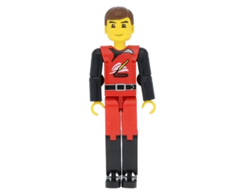 Technic Figure Red/Black Legs, Red Top, Brown Hair (Fireman) Image