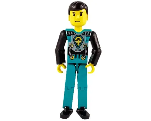 Technic Figure Dark Turquoise Legs, Dark Turquoise Torso with Yellow, Black, Silver Pattern, Black Arms Image