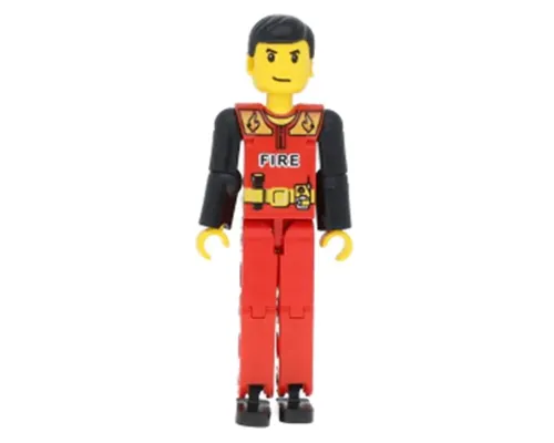 Technic Figure Red Legs, Red Top with Black 'FIRE', Black Arms (Fireman) - Without Sticker Image