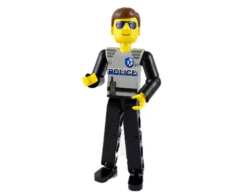 Technic Figure Black Legs, Light Gray Top with Police Pattern, Black Arms Image