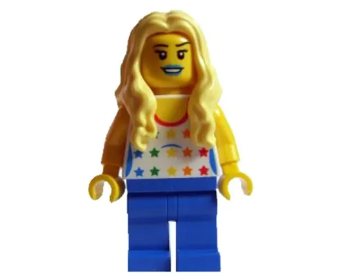 LEGO Brand Store Female, Shirt with Rainbow Stars, Long Wavy Hair (no specific back printing) {Glasgow} Image