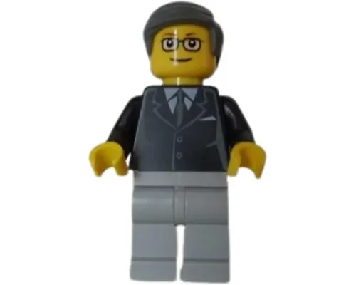 LEGO Brand Store Male, Black Suit, Light Bluish Gray Legs, Dark Bluish Gray Smooth Hair (no specific back printing) {Glasgow} Image