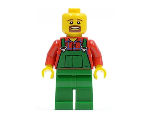 LEGO Brand Store Male, Overalls Farmer Green, Brown Moustache and Goatee, No Headgear (no specific back printing) {Glasgow} Image