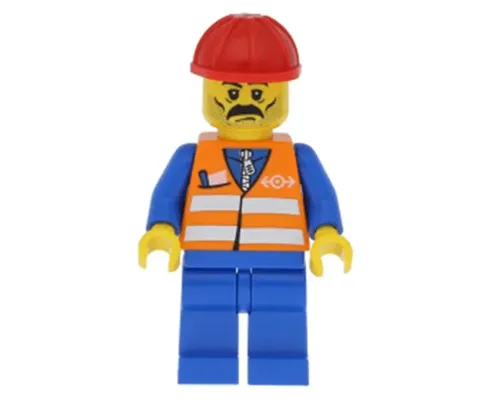 Orange Vest with Safety Stripes - Blue Legs, Moustache, Red Construction Helmet Image