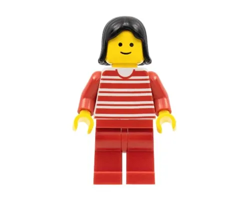 Horizontal Lines Red - Red Arms - Red Legs, Black Female Hair Image