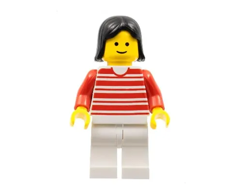 Horizontal Lines Red - Red Arms - White Legs, Black Female Hair Image