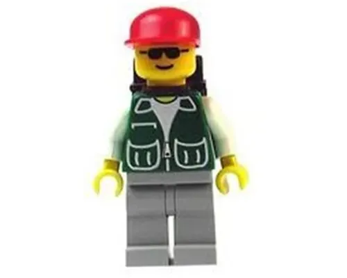 Jacket Green with 2 Large Pockets - Light Gray Legs, Red Cap and Brown Backpack Image