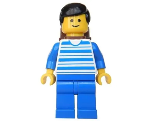 Horizontal Lines Blue - Blue Arms - Blue Legs, Black Male Hair, Brown Backpack Image