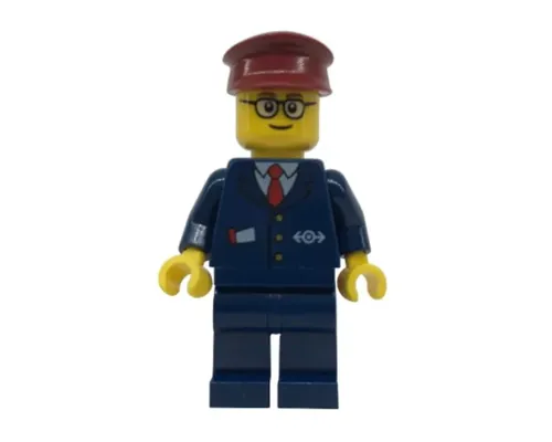 Dark Blue Suit with Train Logo, Dark Blue Legs, Dark Red Hat, Rounded Glasses - Tram Driver Image