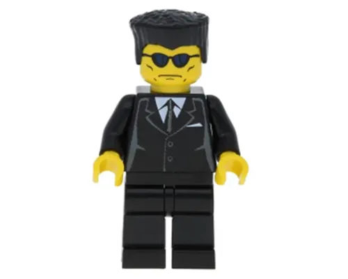 Suit Black, Flat Top, Blue Sunglasses Image