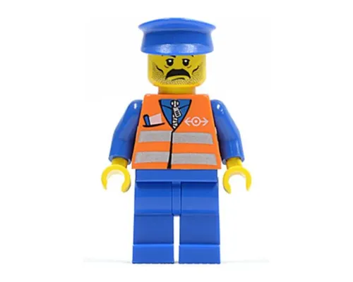 Orange Vest with Safety Stripes - Blue Legs, Moustache, Blue Hat Image