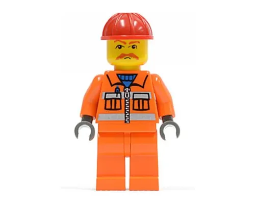 Orange Vest with Safety Stripes - Orange Legs, Red Construction Helmet, Brown Moustache, Dark Bluish Gray Hands Image