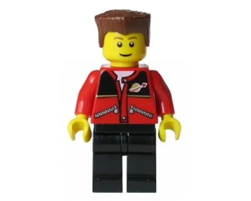 Red Jacket with Zipper Pockets and Classic Space Logo, Black Legs, Reddish Brown Flat Top Hair Image