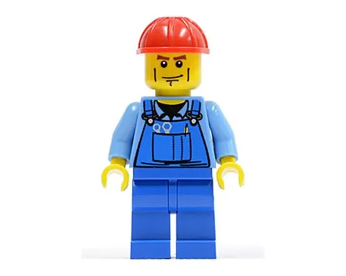 Overalls with Tools in Pocket Blue, Red Construction Helmet, Cheek Lines Image