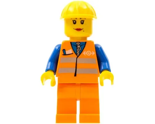 Orange Vest with Safety Stripes - Orange Legs, Yellow Construction Helmet, Female Dual Sided Head Image