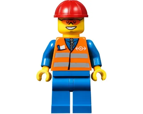 Orange Vest with Safety Stripes - Blue Legs, Red Construction Helmet, Orange Sunglasses Image