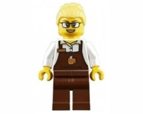 Barista - Female, Reddish Brown Apron with Cup and Name Tag, Reddish Brown Legs, Bright Light Yellow Hair, Glasses Image