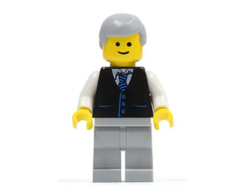 Black Vest with Blue Striped Tie, Light Bluish Gray Legs, White Arms, Light Bluish Gray Male Hair, Smile Image