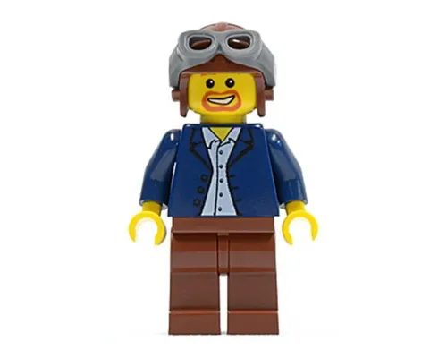 Dark Blue Jacket, Light Blue Shirt, Reddish Brown Legs, Aviator Cap and Goggles Image