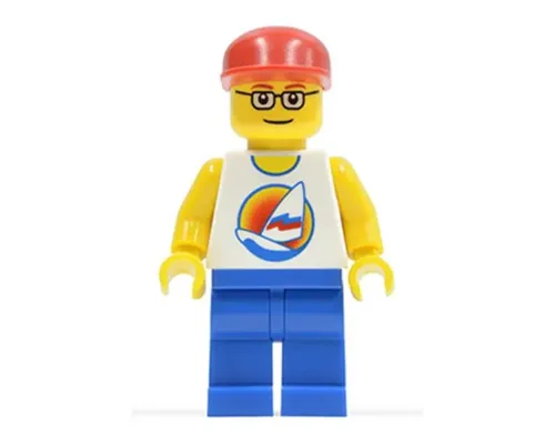 Surfboard on Ocean - Blue Legs, Red Cap, Red Eyebrows, Glasses Image