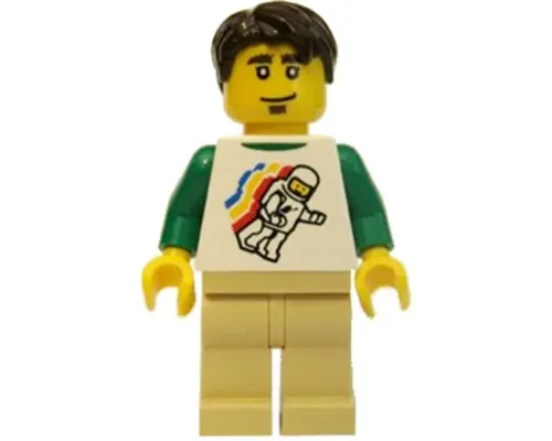 Classic Space Minifigure Floating Pattern, Tan Legs, Dark Brown Short Tousled Hair Image