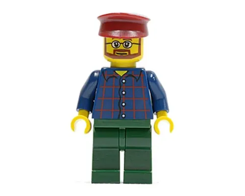 Plaid Button Shirt, Dark Green Legs, Dark Red Hat, Glasses, Reddish Brown Beard (Carousel Operator) Image