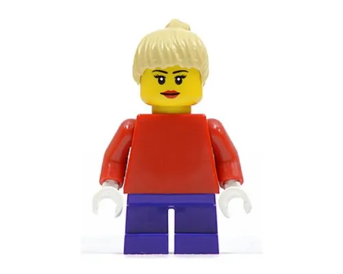 Plain Red Torso with Red Arms, Dark Purple Short Legs, Tan Female Ponytail Hair, Black Eyebrows Image