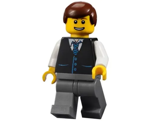 Black Vest with Blue Striped Tie, Dark Bluish Gray Legs, White Arms, Reddish Brown Male Hair Image