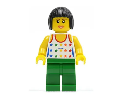 Shirt with Female Rainbow Stars Pattern, Green Legs, Black Bob Cut Hair Image