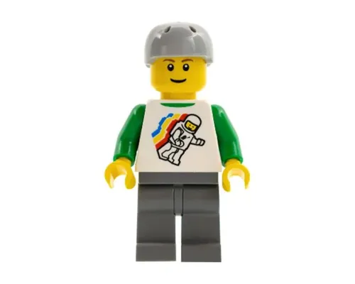 Classic Space Minifigure Floating Pattern, Dark Bluish Gray Legs, Sports Helmet Image