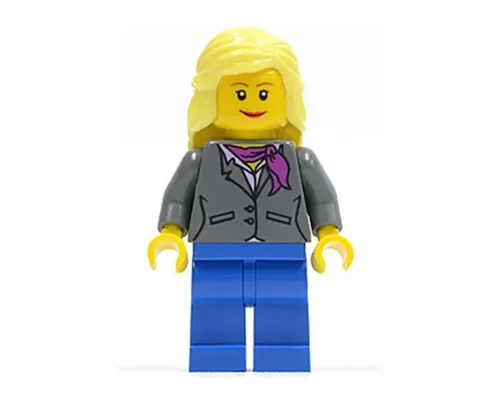 Dark Bluish Gray Jacket with Magenta Scarf, Blue Legs, Bright Light Yellow Female Hair Mid-Length Image