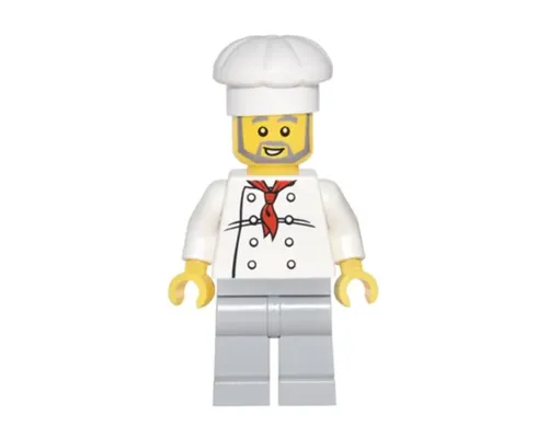 Chef - White Torso with 8 Buttons, Light Bluish Gray Legs, Gray Beard Image