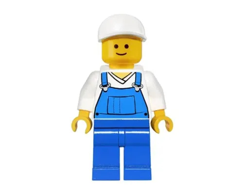 Overalls Blue over V-Neck Shirt, Blue Legs, White Short Bill Cap Image