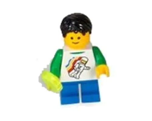 Boy - Classic Space Minifigure Floating Pattern, Blue Short Legs, Black Tousled Hair Image