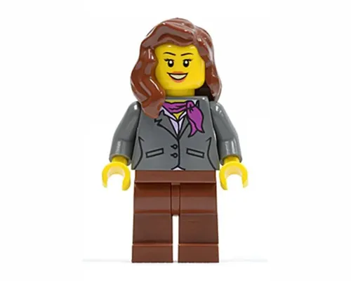 Dark Bluish Gray Jacket with Magenta Scarf, Reddish Brown Legs, Reddish Brown Female Hair over Shoulder Image