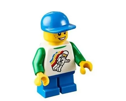 Classic Space Minifigure Floating Pattern, Blue Short Legs, Blue Short Bill Cap Image